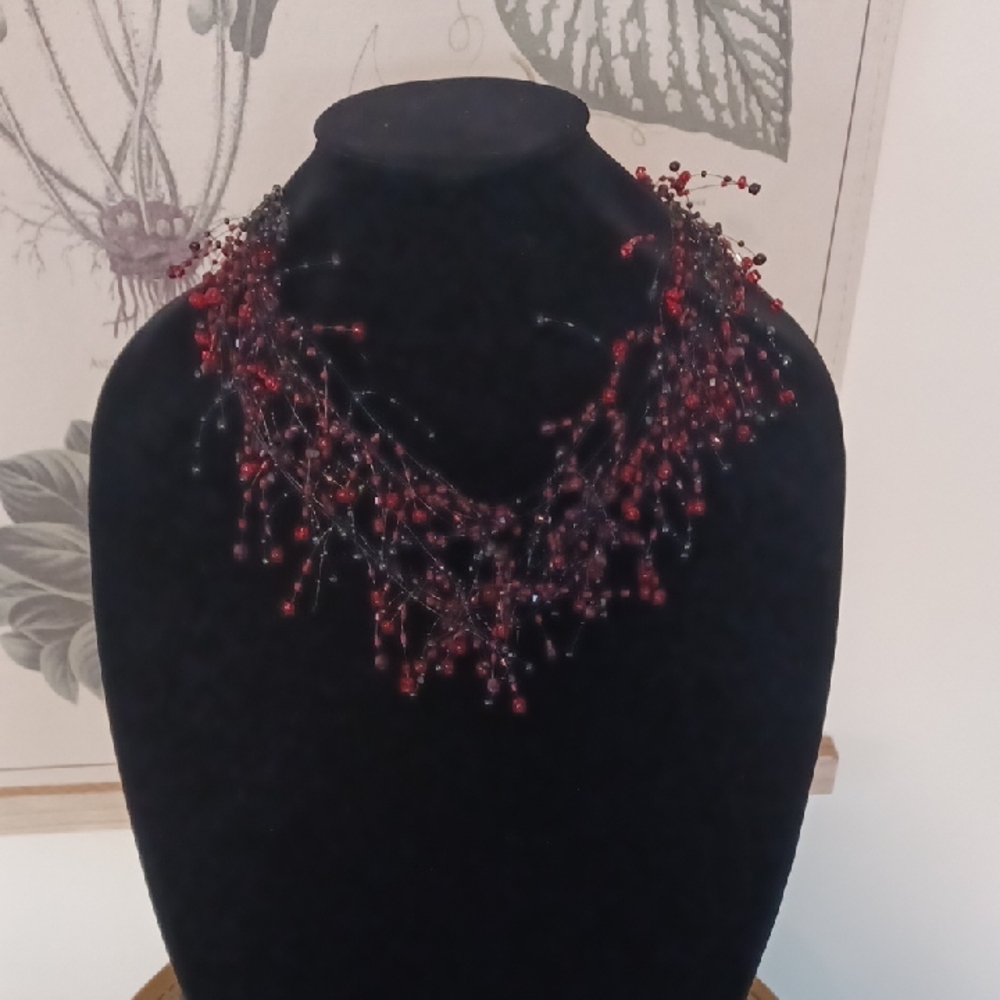 Vintage Black And Red Bead Necklace Vampire Halloween